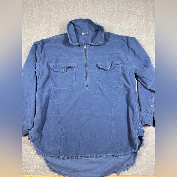 Aerie Offline Womens Shirt Corduroy Half Zip Shacket Blue Shirt Size Medium - Picture 1 of 6